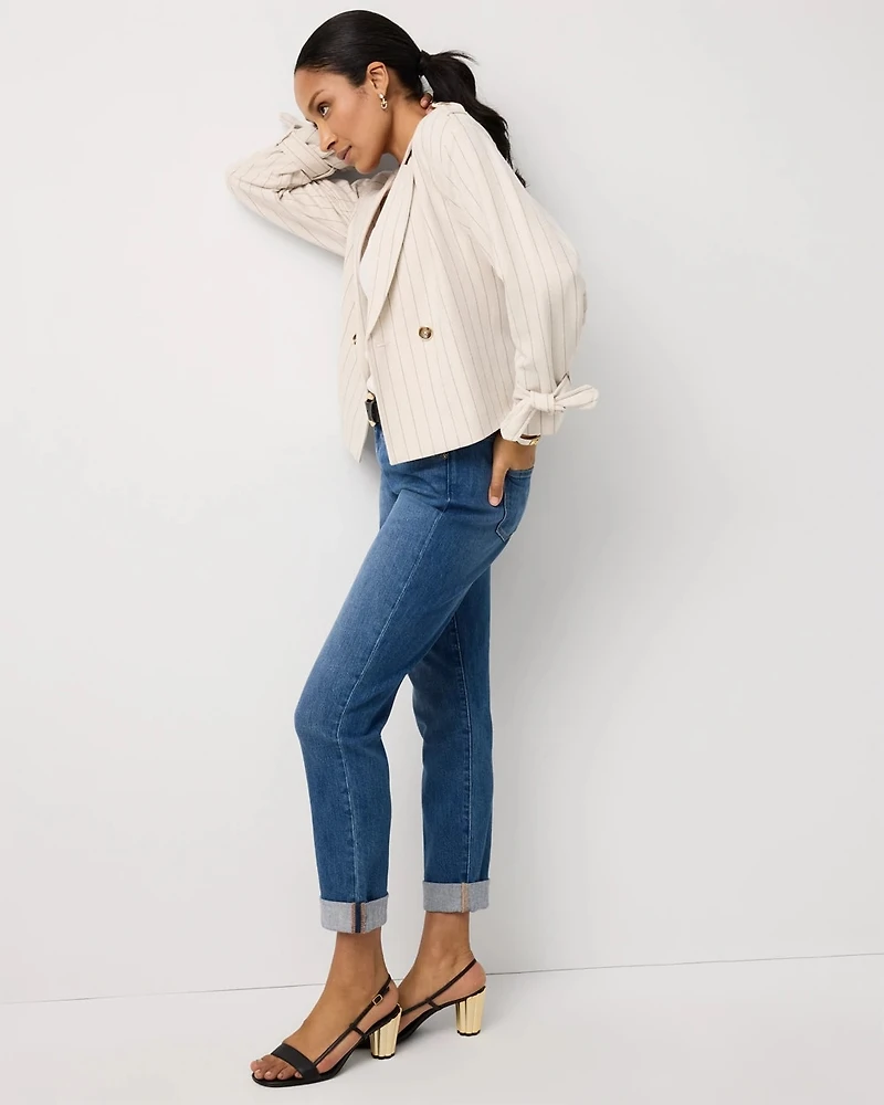 Pinstripe Trench Moto Jacket