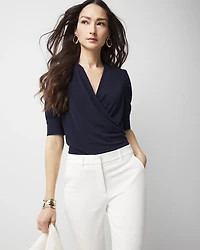 Ruched-Sleeve Surplice Top