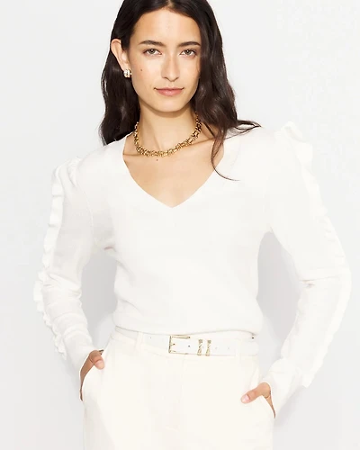 Ruffle Sleeve Pullover Sweater