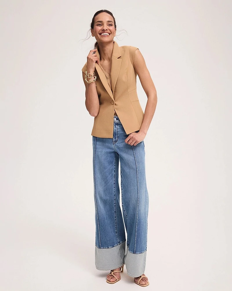 Blocked Hem High-Rise Wide Leg Jean