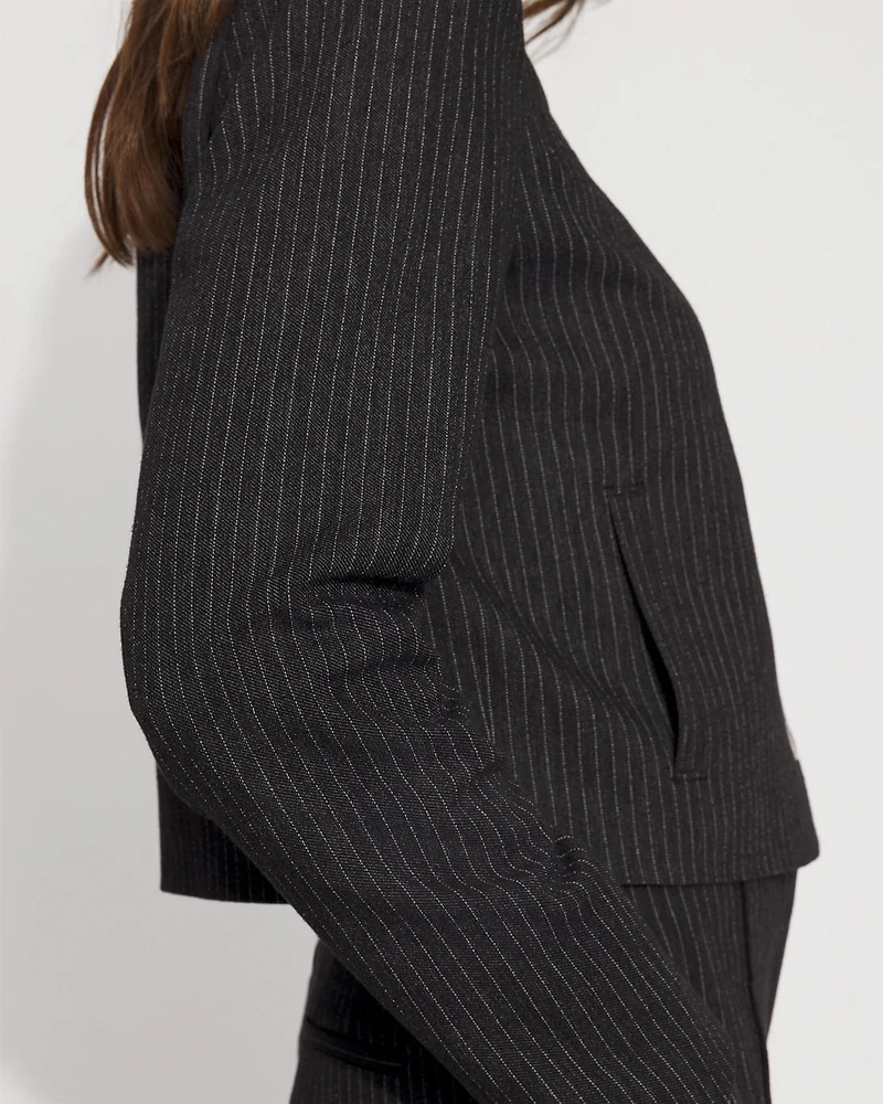 Collarless Button Front Jacket