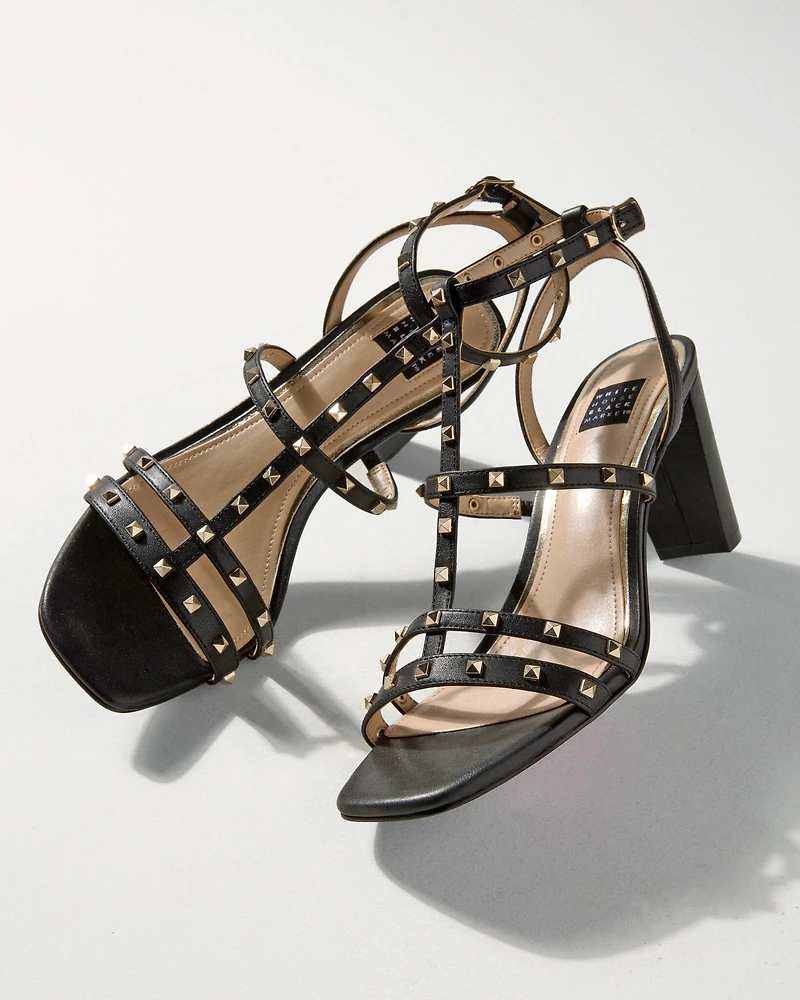 Strappy Studded Mid-Heel Sandal