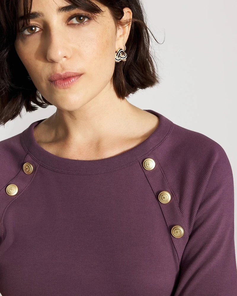 WHBM FORME™ Ribbed Stretch Button Long-Sleeve Tee