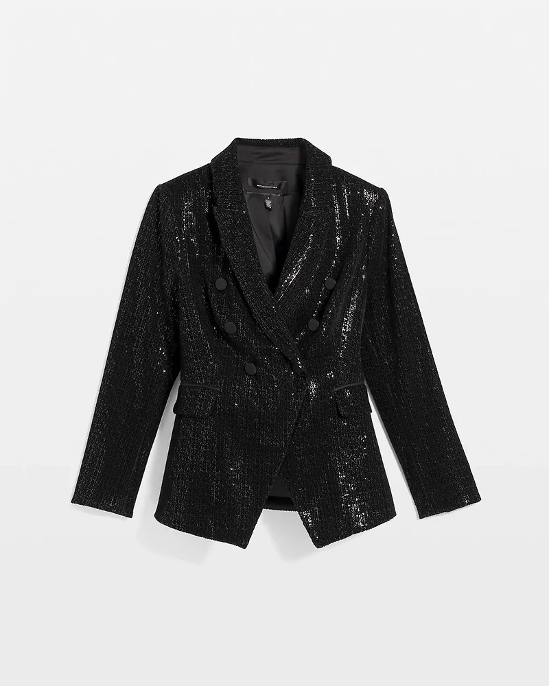 Petite Sequin Velvet Double Breasted Blazer