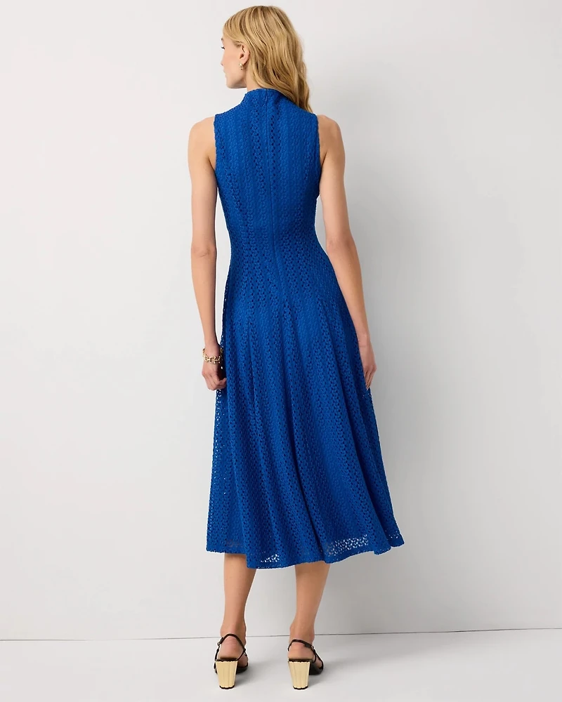 Mock Neck Knit Lace Midi Dress