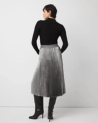 Pleated Chiffon Metallic Midi Skirt