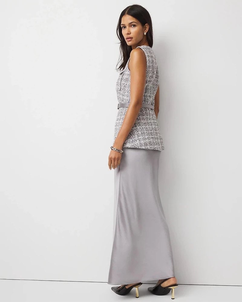 Tweed Vest + Satin Maxi Skirt