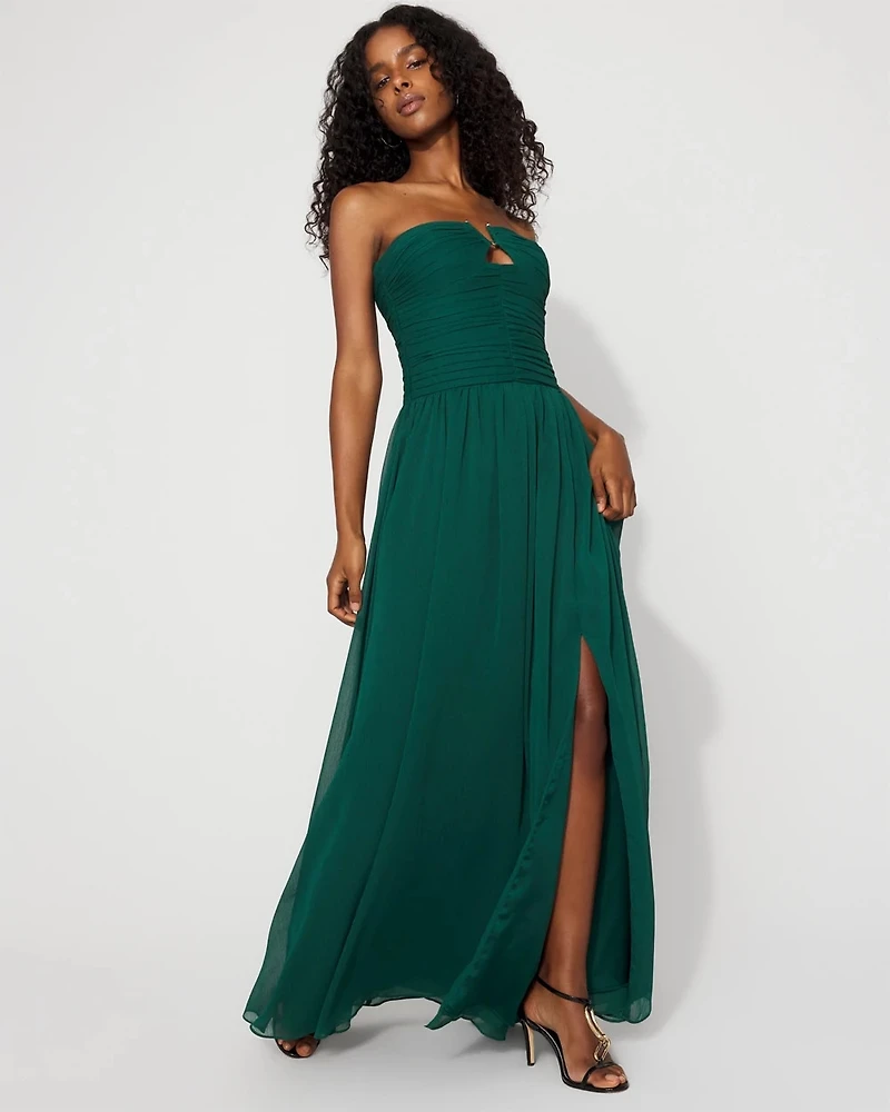 Chiffon Pleated Strapless Gown