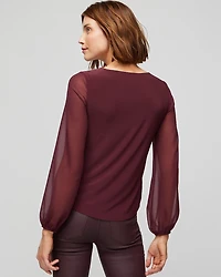Notch Neck Woven Sleeve Top