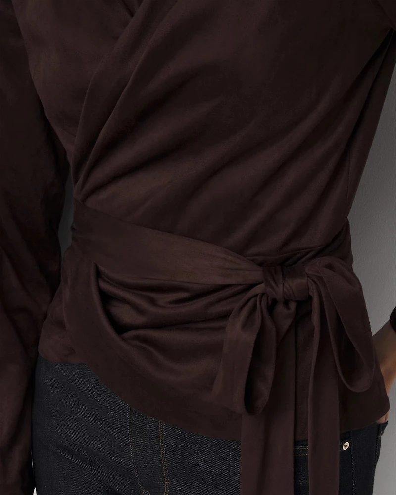 Faux Suede Wrap Blouse