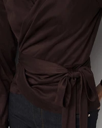 Faux Suede Wrap Blouse