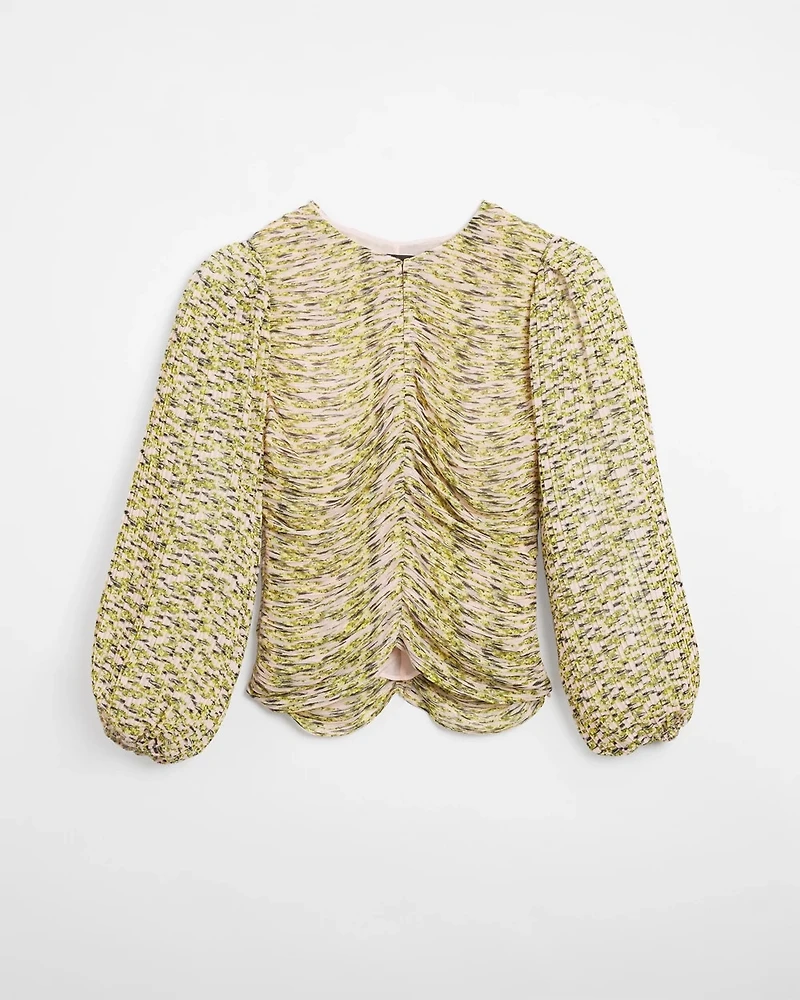 Long Sleeve Pleated Keyhole Blouse