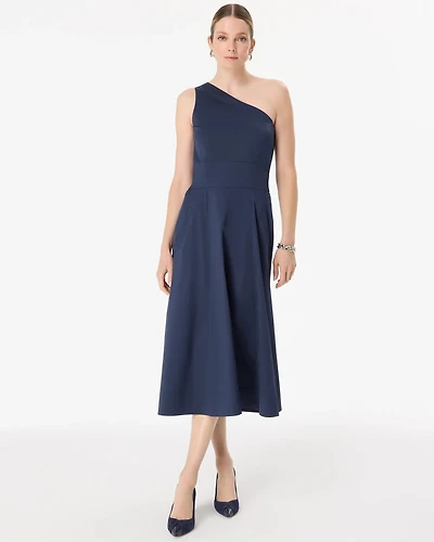 Petite One-Shoulder Poplin Midi Dress