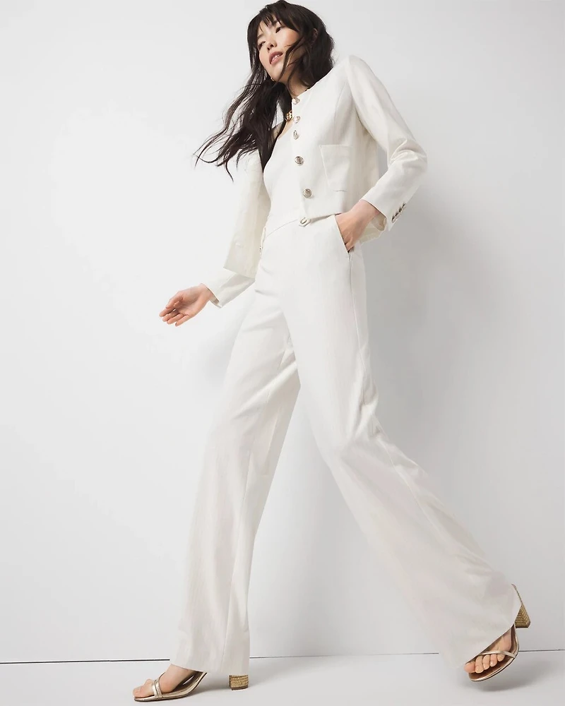 Pinstripe Button-Tab Wide Leg Trouser