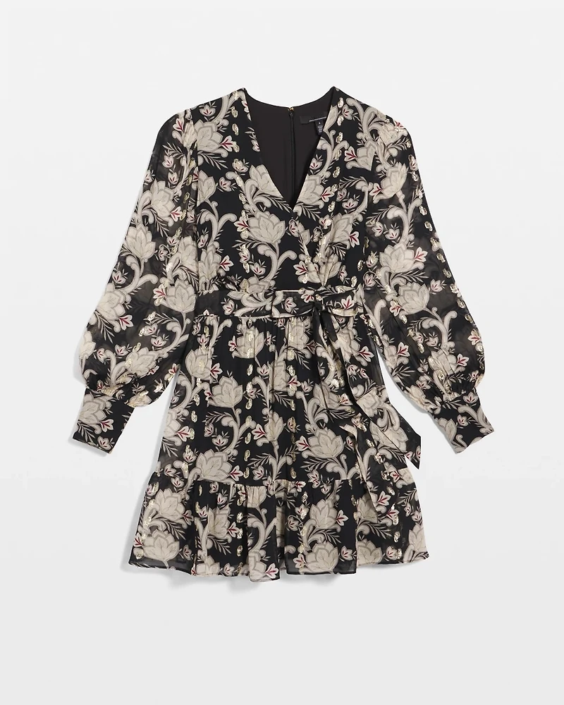 Petite Long Sleeve V-neck Mini Dress
