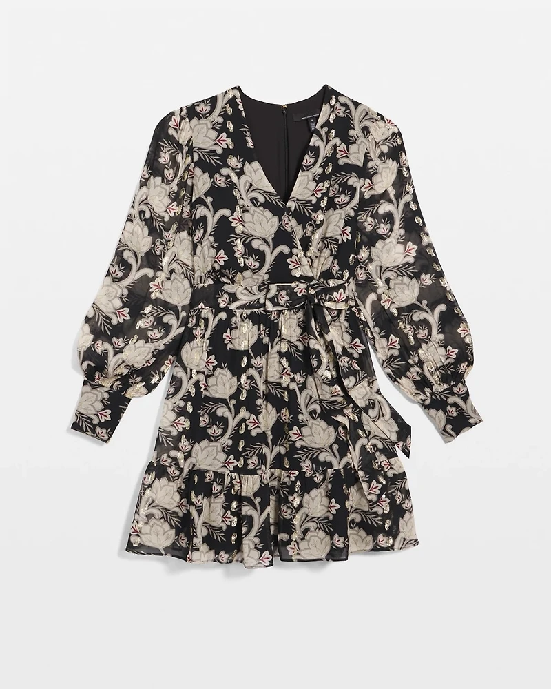 Petite Long Sleeve V-neck Mini Dress