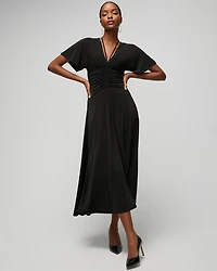Short-Sleeve Ruched Front Midi Dress
