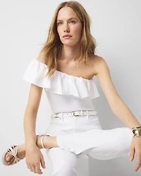 Petite One-Shoulder Poplin Ruffle Top
