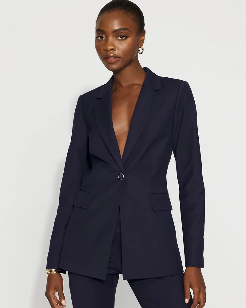 Belted One-Button Blazer Comfort Stretch