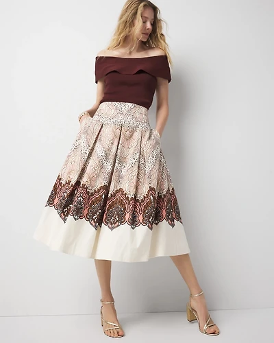 Petite Paisley Pleated A-Line Skirt