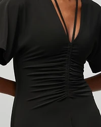 Short-Sleeve Ruched Front Midi Dress