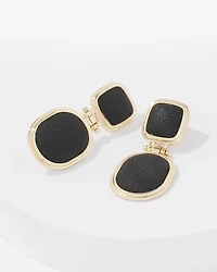 Black Textured Leather Drop Earrings
