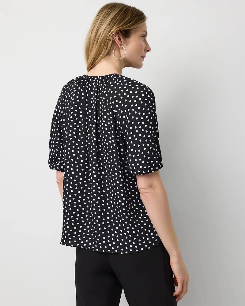 Elbow Sleeve V-neck Blouse