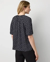 Elbow Sleeve V-neck Blouse