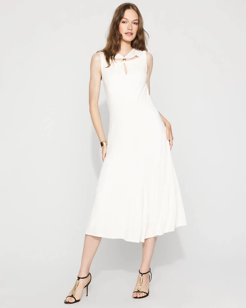 Twist-Neck Cutout Midi Dress