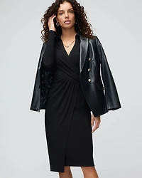 Petite Long Sleeve Matte Jersey Faux Wrap Midi Dress