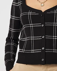 Sweetheart Neck Plaid Cardigan