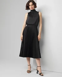 Tie-Neck Pleated Midi Dress