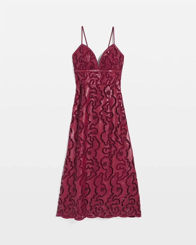 Faux Leather Lace Midi Dress