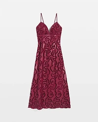 Faux Leather Lace Midi Dress