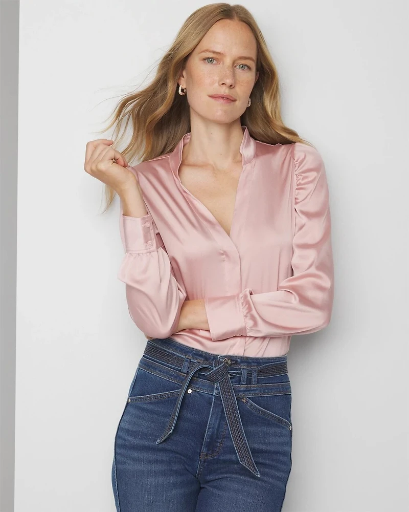 Y-Neck Ruched Shoulder Shirt