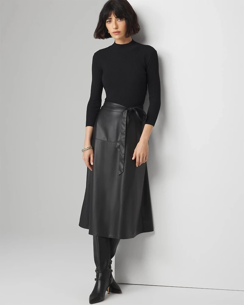 Petite 3/4 Sleeve Faux Leather Dress