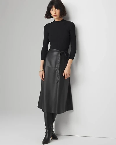 Petite 3/4 Sleeve Faux Leather Dress