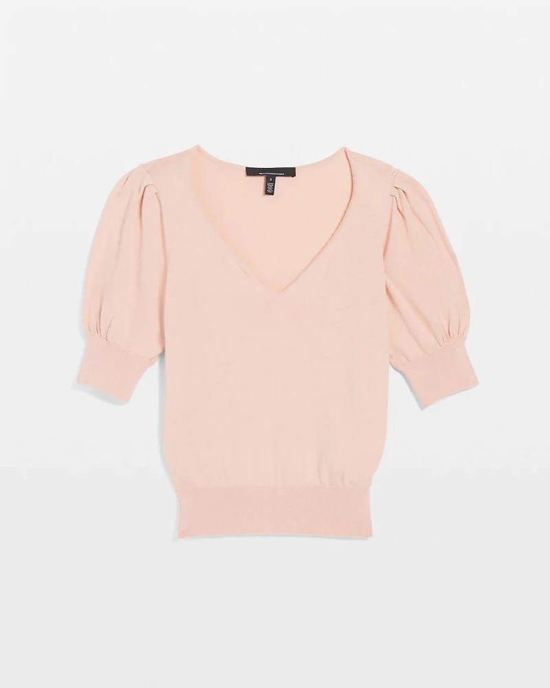 Cashmere-Blend Puff-Sleeve Sweater