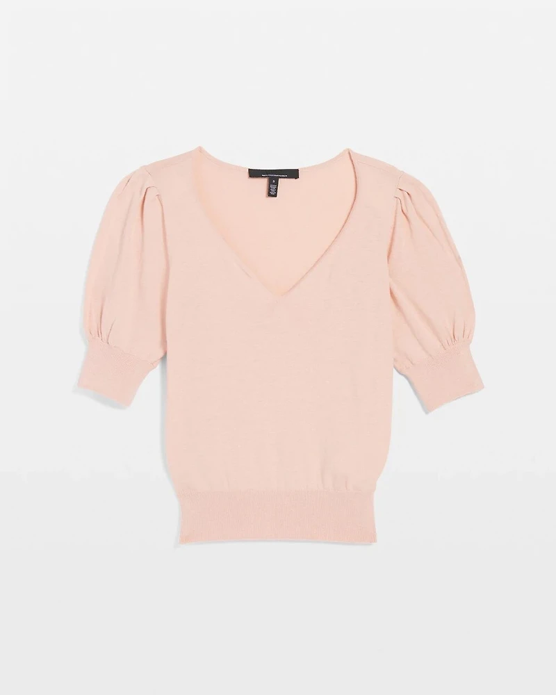 Cashmere-Blend Puff-Sleeve Sweater