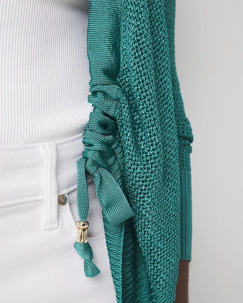 Mesh Cinched Cardigan Sweater