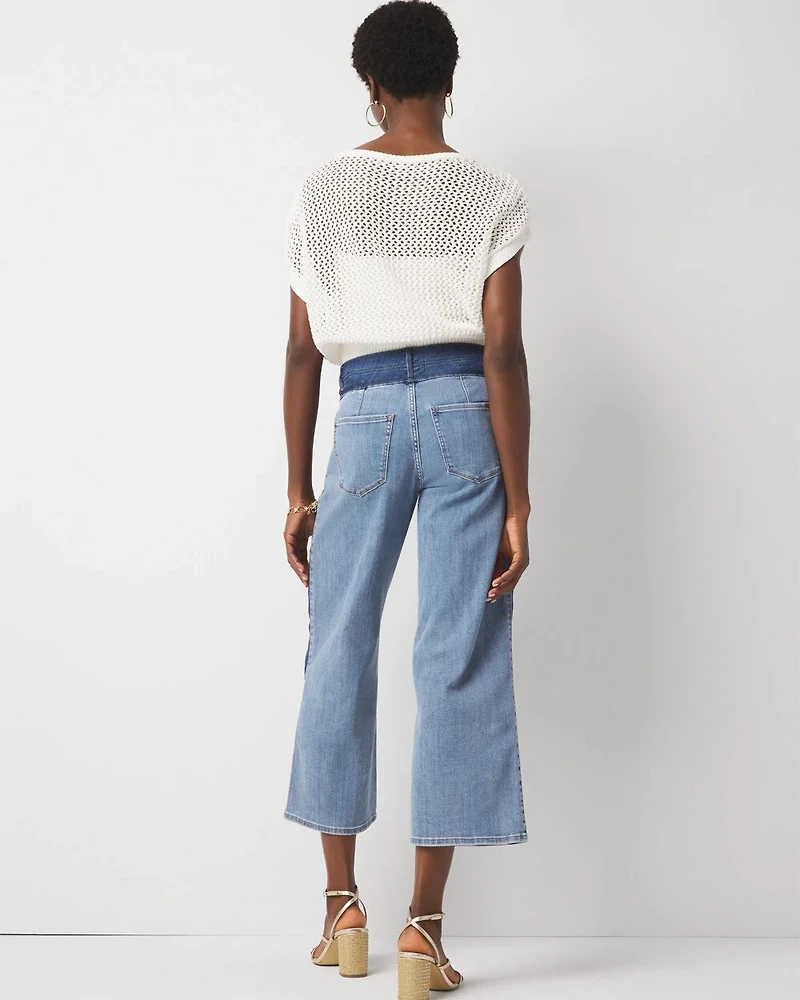 Extra High-Rise Colorblocked Wide Leg Cropped Jean