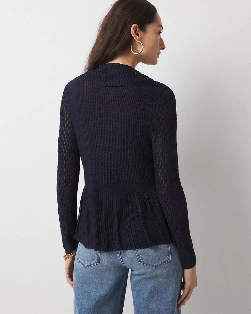 Petite Long Sleeve Pointelle Peplum Cardigan