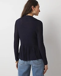 Petite Long Sleeve Pointelle Peplum Cardigan