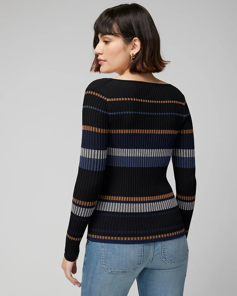 Long Sleeve Stripe Keyhole Pullover Sweater