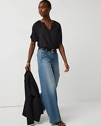 Elbow Sleeve V-neck Blouse