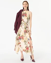 Handkerchief Hem Chiffon Halter Midi Dress