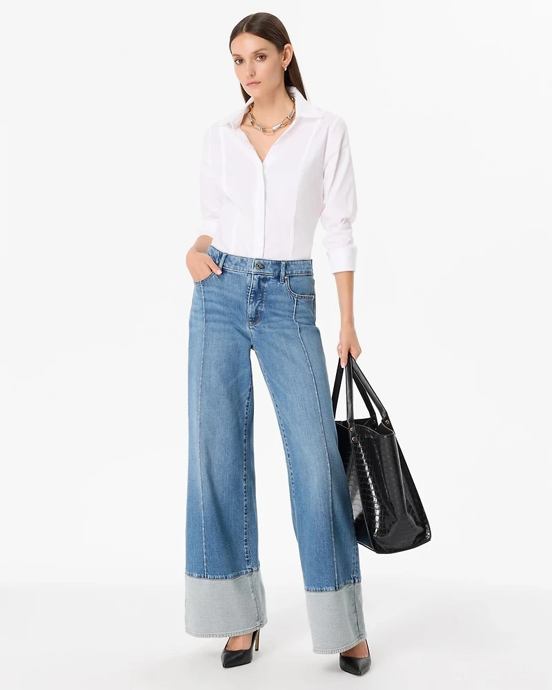 Blocked Hem High-Rise Wide Leg Jean