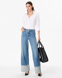 Blocked Hem High-Rise Wide Leg Jean