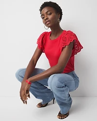 Eyelet Sleeve Crewneck Tee