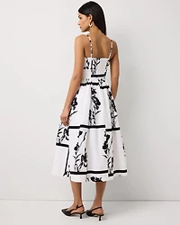 Pleated V-neck Midi Dress